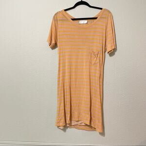 ALC Orange Striped Tee Shirt Dress Womens S Short Sleeve Casual Beachy Quiet Lux
